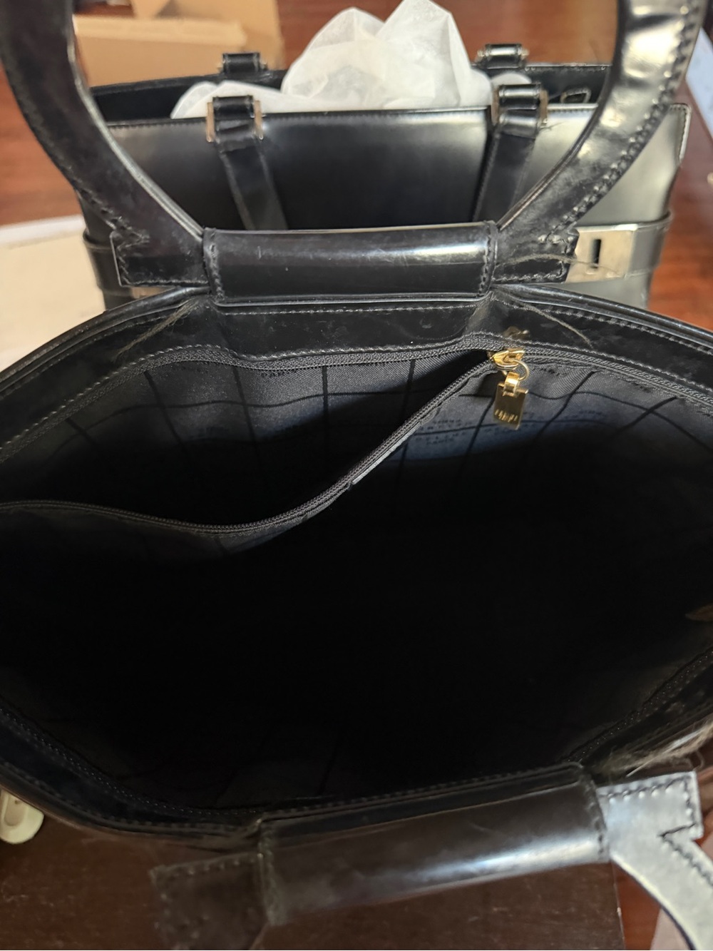 Celine Brown Monogram Patent Tote with Black Handles - Picture 3 of 3